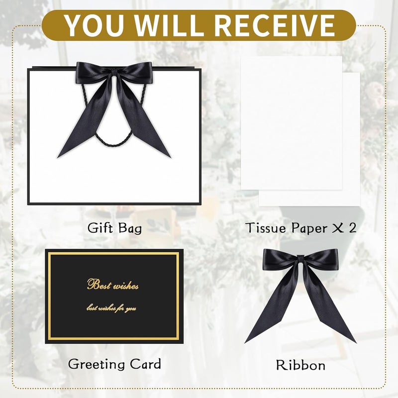 JMANNI Gift Bag, Medium Gift Bags with Tissue Paper, 2Pcs Gift Bags Medium Size with Handle and Bow Ribbon for Any Birthday, Weddings, Mothers Day & Special Occasion 11''x7.87''x4'' (Black-White) - Image 4
